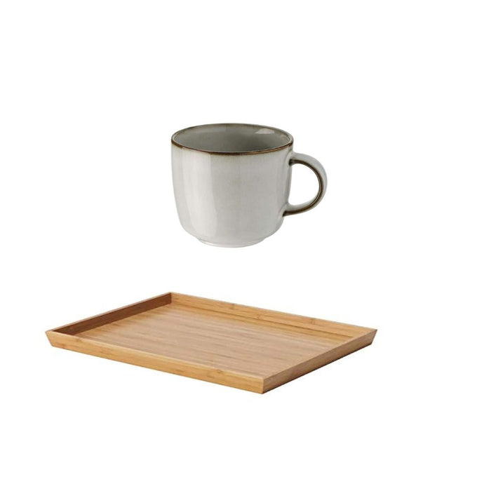 IKEA Tray, bamboo, 25x33 cm with  Mug, grey, 37 cl