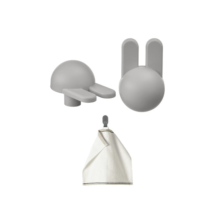 IKEA GREJSIMOJS Bunny Knob — Light Grey, 38mm | Kids' Furniture Handle with washcloth, white 30x30 cm