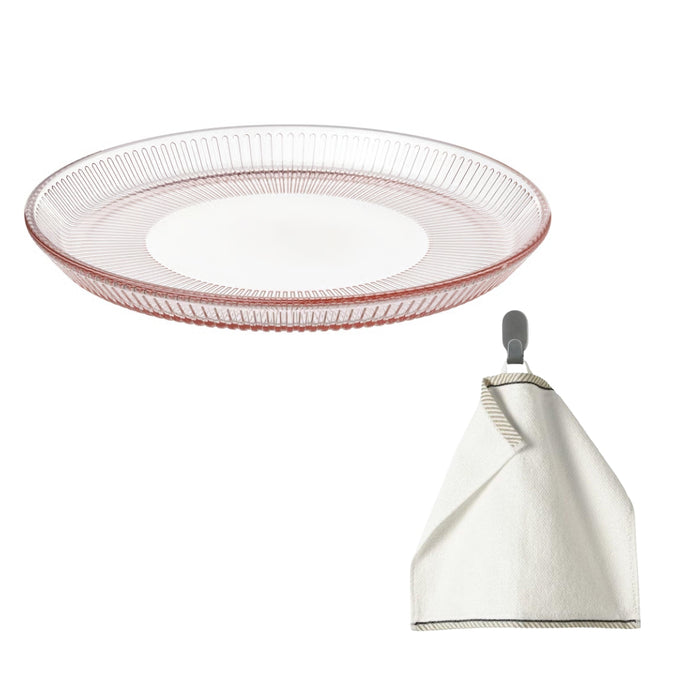 Ikea HAVSGÄDDA Side Plate, Stripe Pattern/Pink, 21 cm (8 ") with Washcloth, White, 30x30 cm