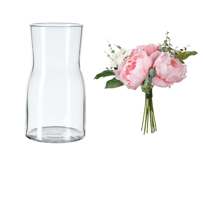 IKEA TIDVATTEN Vase, clear glass, 17 cm (6 ¾ ")  with SMYCKA Artificial bouquet, pink, 25 cm