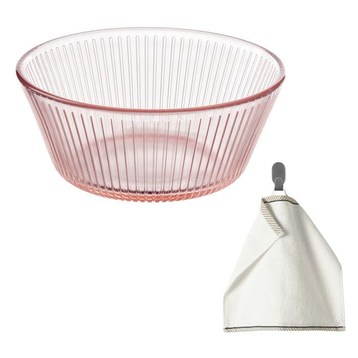 Ikea HAVSGÄDDA Bowl, Stripe Pattern/Pink, 12 cm (4 ½ ") with Washcloth, White, 30x30 cm