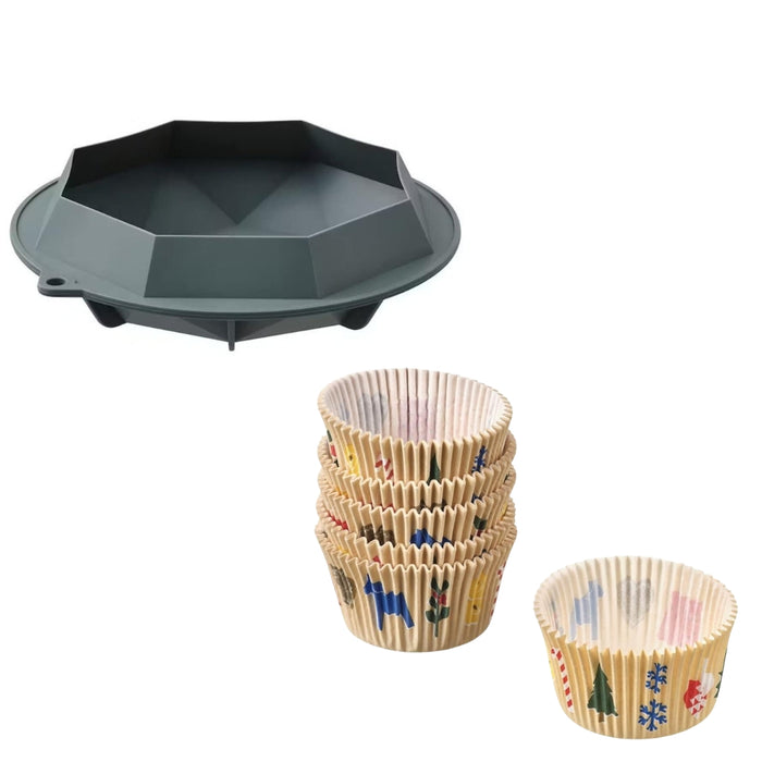 IKEA VINTER  Baking Cup, Christmas Pattern Multicolor. (Pack of 65) with  TÅRTBAK Baking Mould, Diamond-Shaped/Silicone.