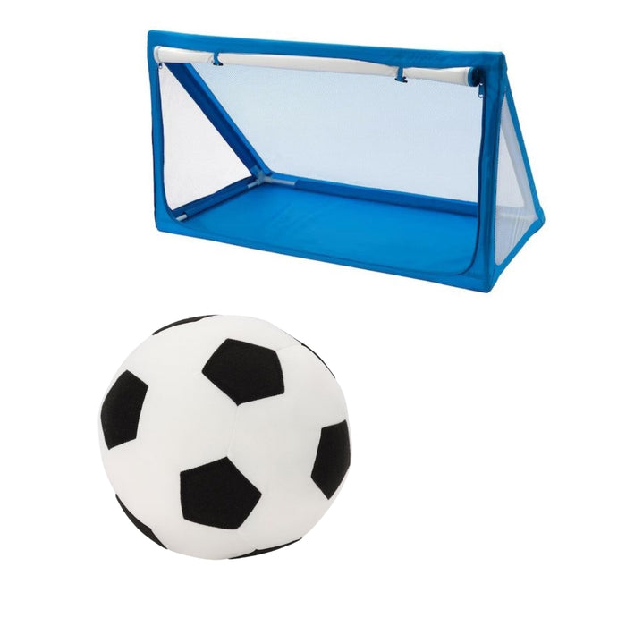 IKEA SPORTSLIG Ball storage/goal,with SPARKA soft toy football/black white