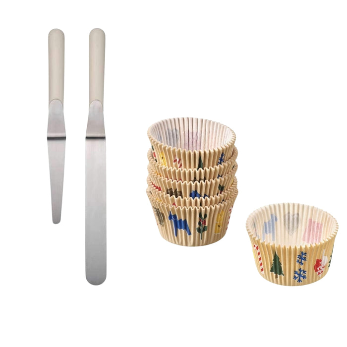 IKEA VINTER  Baking Cup, Christmas Pattern Multicolor. (Pack of 65) with LÄTTBAKAD Offset Spatula