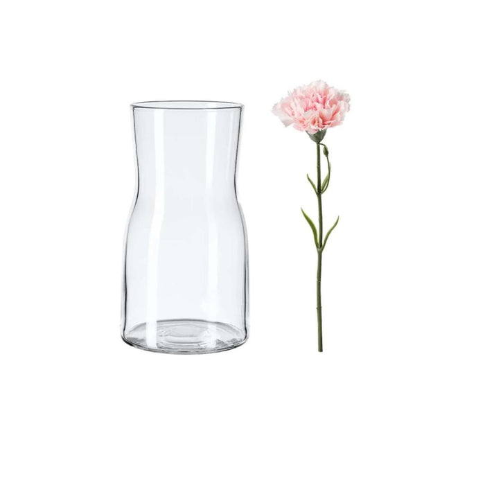 IKEA Vase, clear glass, 17 cm (6 ¾ ")  WITH Artificial flower, carnation/pink, 30 cm