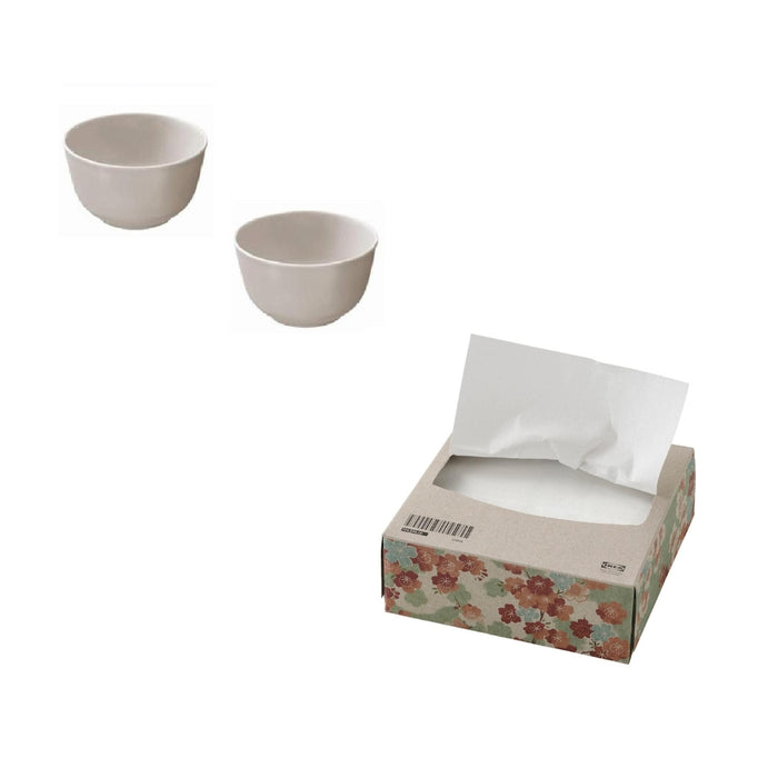 IKEA DINERA Bowl, 14 cm (6 ") (Beige) - 2 Pack with  Premium Paper napkins, white, 16x32 cm (6 ¼x12 ½ ") ( 100 pack )