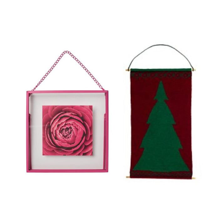 IKEA Wall decoration, knitted red/green, 45 cm with Frame, pink 16x16 cm