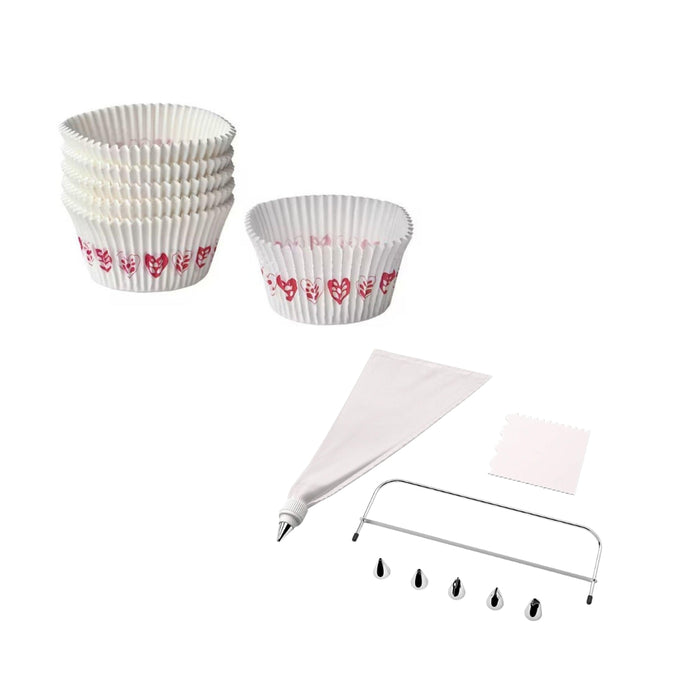IKEA VINTERFINT Baking cup, paper, heart pattern white white. with SMAKSAM Cake Decoration Set