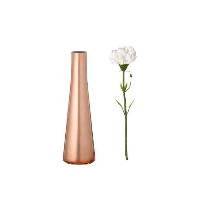 IKEA Vase, copper-colour, 21 cm  WITH Artificial flower, White, 30 cm