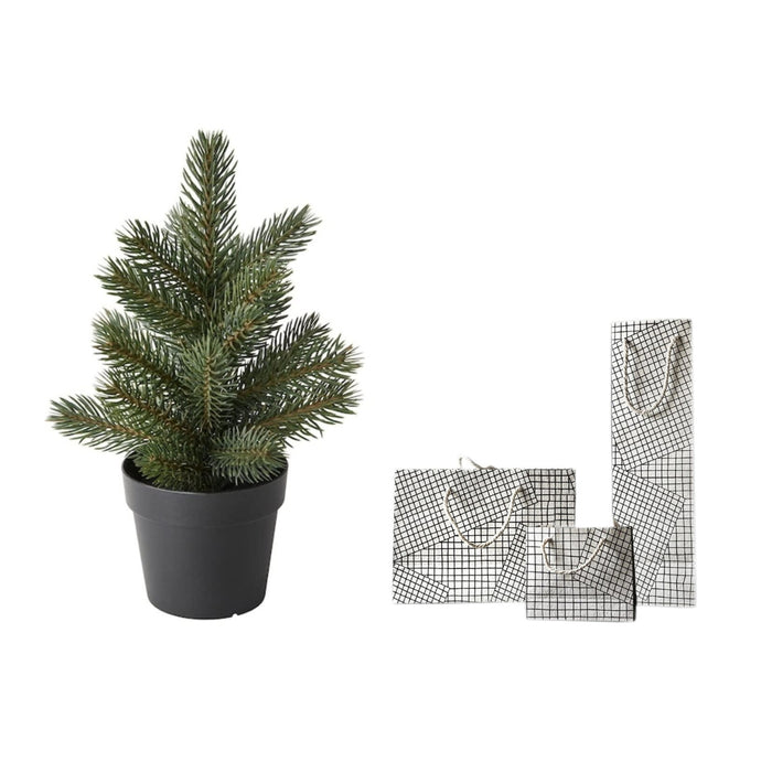 IKEA VINTER  Artificial plant potted with pot with Gift Bag, white/black (set of 3)