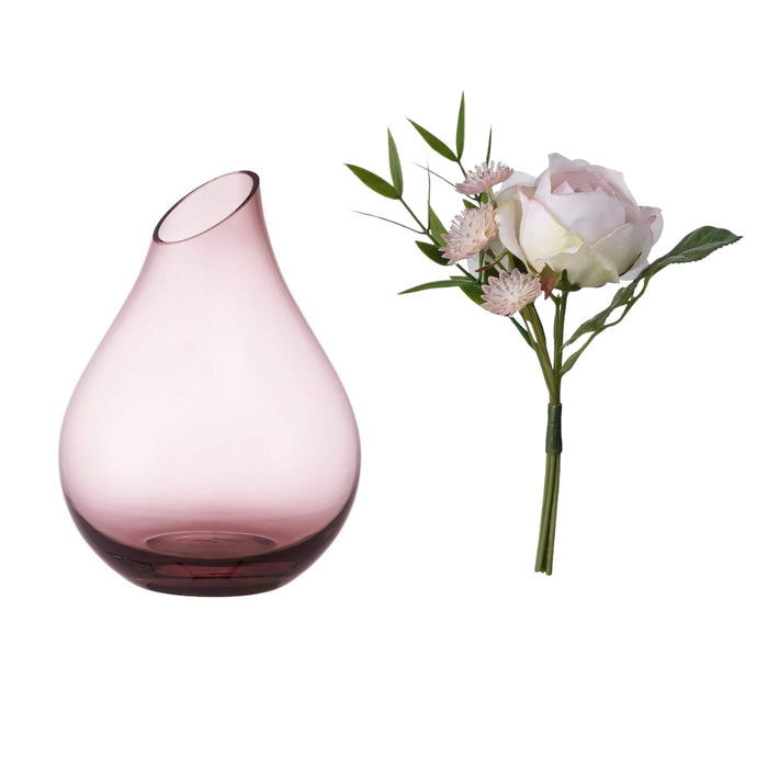 IKEA SMYCKA Artificial bouquet, in/outdoor light pink, 23 cm with  SANNOLIK Vase, pink17 cm