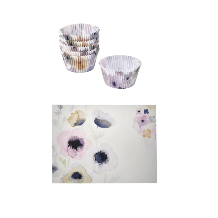 IKEA Place mat, patterned flower/multicolour, 40x30 cm with Baking cup, patterned/flower multicolour