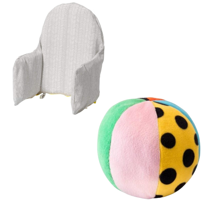 IKEA KLAMMIG Baby Chair Cover, Grey - Yellow with  KLAPPA Soft toy, ball, multicolor