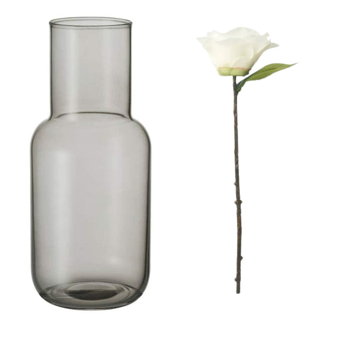 Ikea FÖRENLIG Vase, light grey21 cm (8 ¼ ") with SMYCKA Artificial flower, in/outdoor/Camellia white, 28 cm