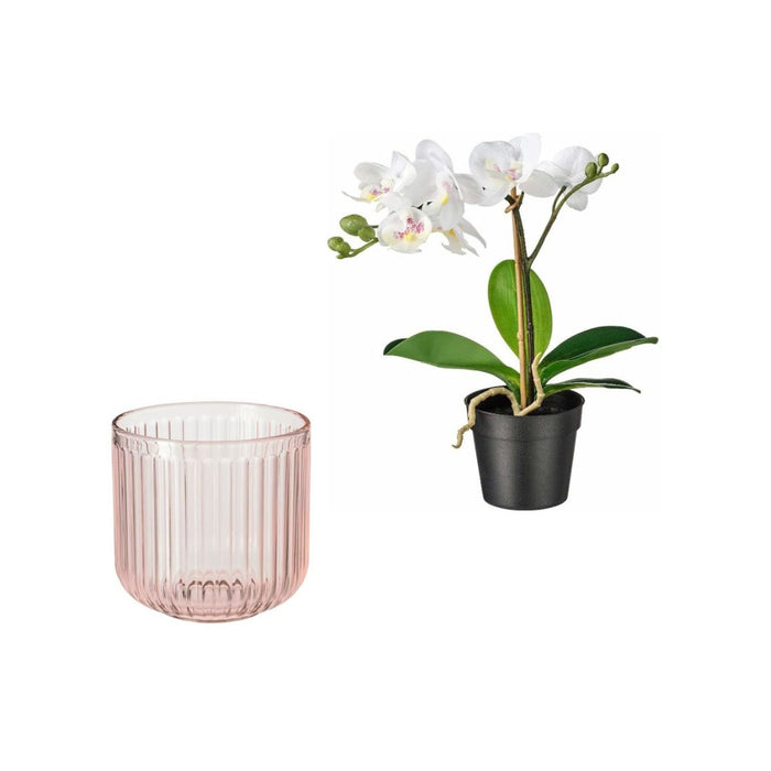IKEA Plant pot, in/outdoor light pink, 9 cm WITH Artificial potted plant, Orchid white, 9 cm