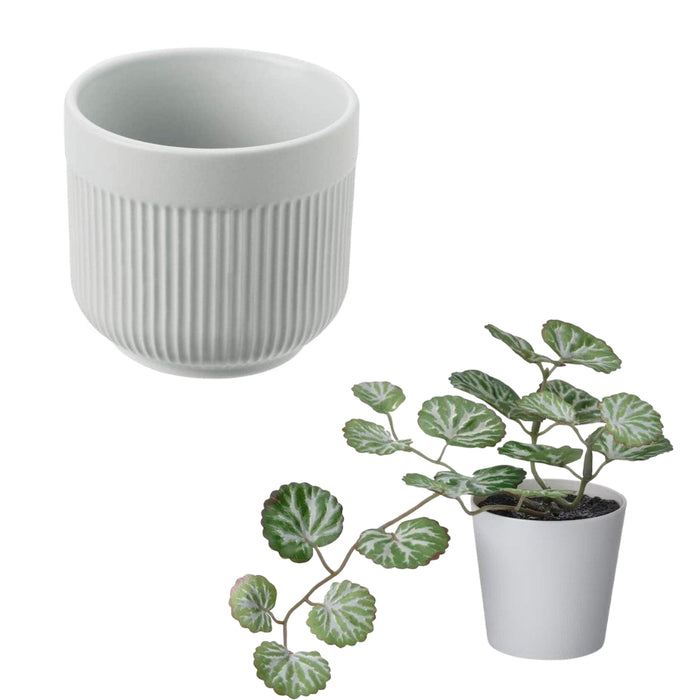 IKEA Artificial potted plant with pot, in/outdoor white/green, 6 cm with GRADVIS Plant pot, grey6 cm