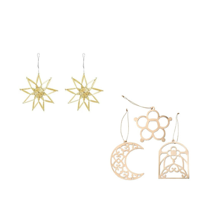 IKEA Hanging decoration, set of 3, copper-colour with Hanging decoration, handmade star/straw