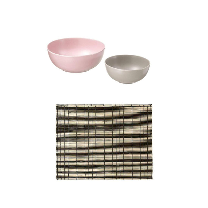 IKEA Bowls - Set of 2 (Pink, Beige) with Place mat, Natural, Black