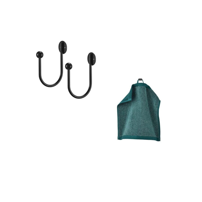 IKEA RÖRNICKA Tie-back, black ( 2 PACK )  with IKEA HIMLEÅN Washcloth, turquoise/mélange, 30x30 cm