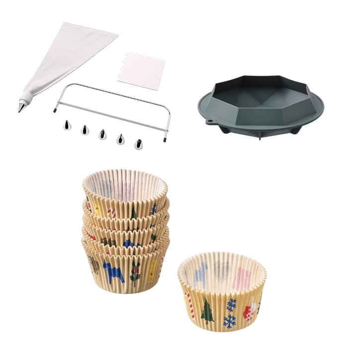 IKEA SMAKSAM/TÅRTBAK/VINTER Cake decoration set with Baking mould, diamond-shaped/silicone and Baking cup, Christmas pattern multicolour