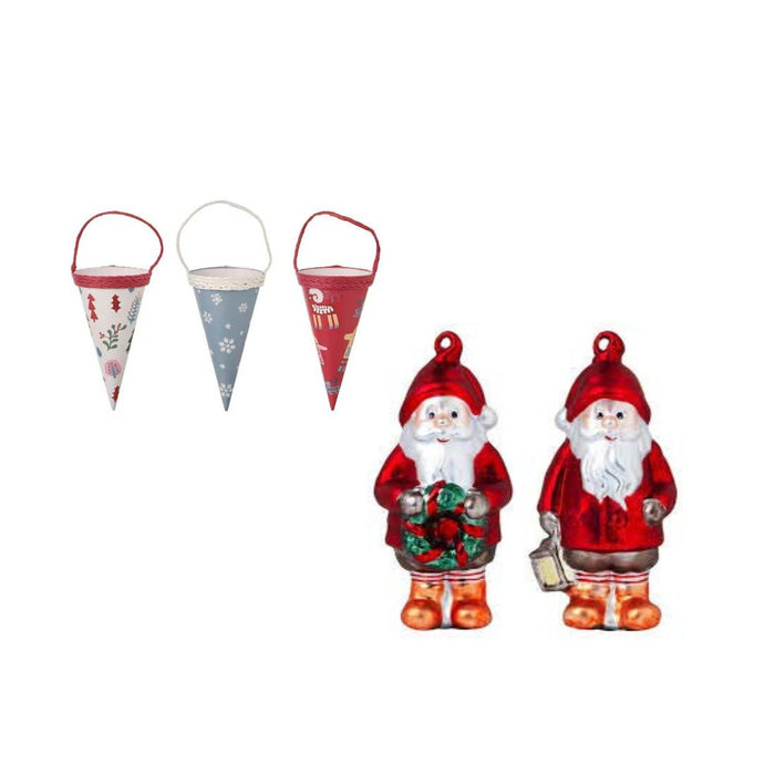 IKEA VINTERFINT Hanging decoration, cone/mixed patterns, 15 cm with Hanging decoration, set of 2, Santa Claus