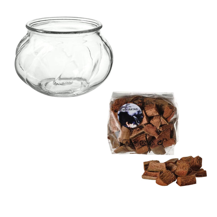 IKEA BEHJÄRTAD Potpourri, scented/Bonfire90 g with VILJESTARKVase, clear glass, 8 cm