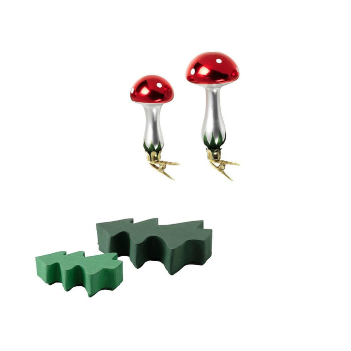 IKEA VINTER 2021 Gift box, set of 2, handmade Christmas tree shaped/green with  Decoration set of 2, mushroom/glass red