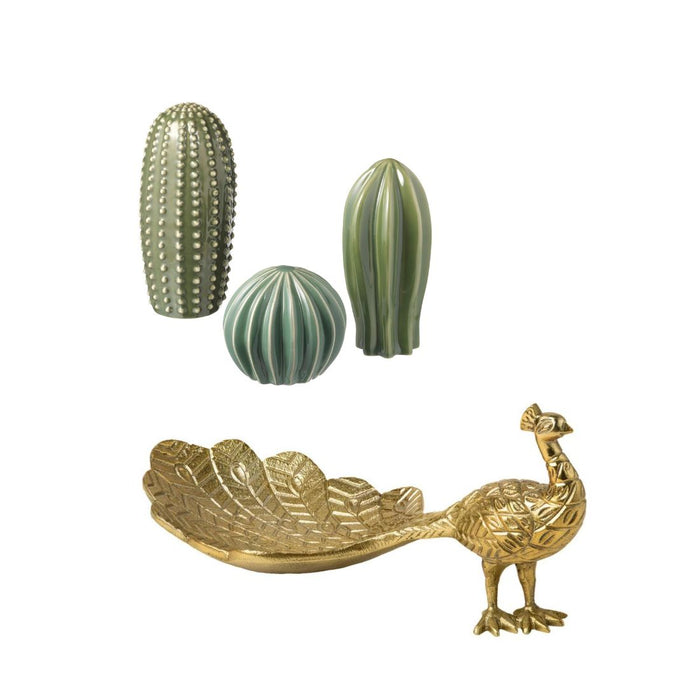 IKEA Decoration set of 3, green with Decoration, peacock/gold-colour, 9 cm