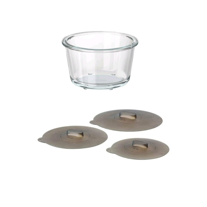 IKEA Food container, round/glass with Universal lid, set of 3, silicone