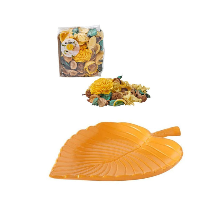 IKEA Decoration, leaf, yellow, 22x16 cm with Scented potpourri, Citrus flower yellow, 60 g