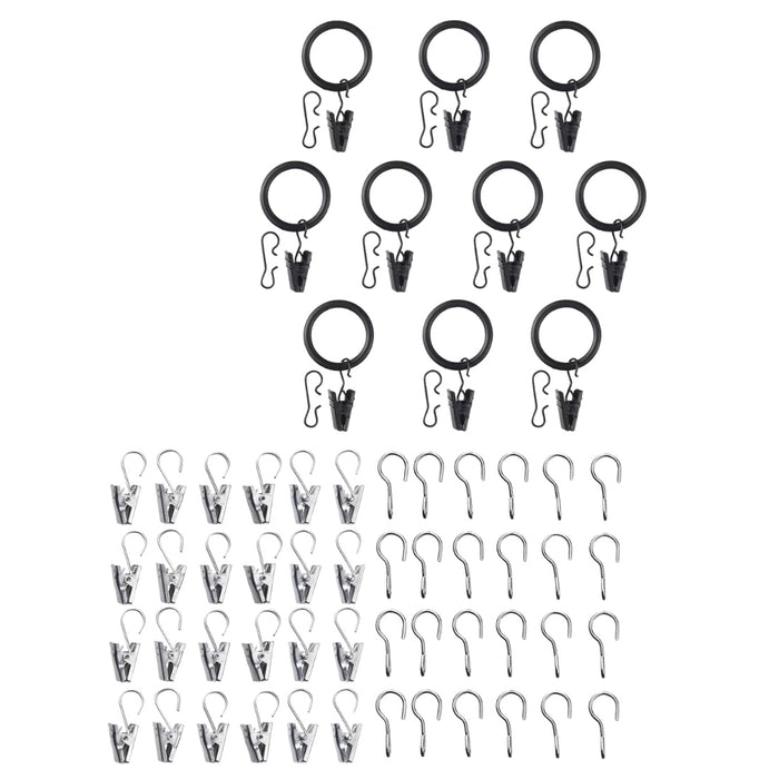 IKEA RIKTIG Curtain hook with clip, 24 pack with  SYRLIG Curtain ring with clip and hook, black, 25 mm