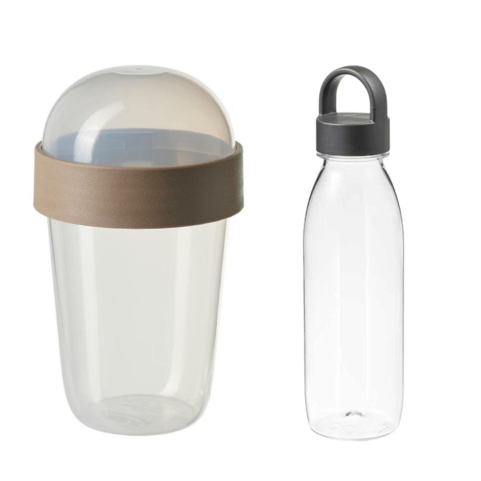 IKEA SPLITTERNY Snack container, transparent/light grey-brown, 300 ml with 365+ Water Bottle, Dark grey0.5 l