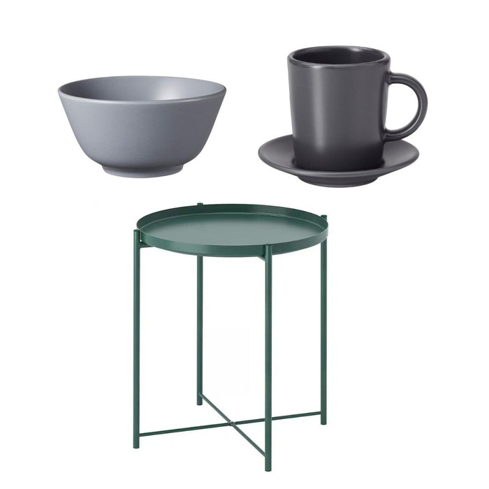 IKEA Dinera cup and saucer, dark grey & beige, 9 cl (3 oz)