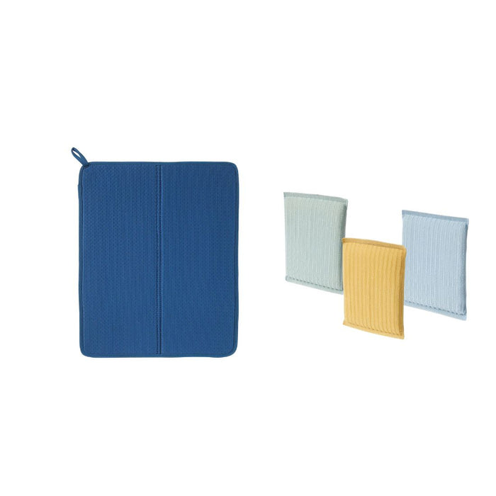 IKEA Dish drying mat, blue, 44x36 cm with Scrubbing pad, green blue/yellow