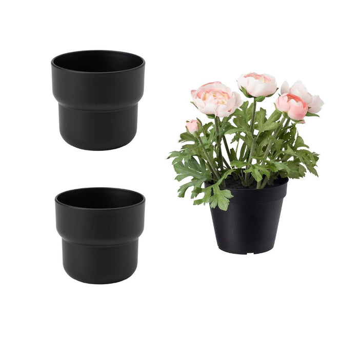 Ikea Plant Pot Indoor Outdoor Black 12 cm with Artificial Potted Ranunculus Pink 12 cm