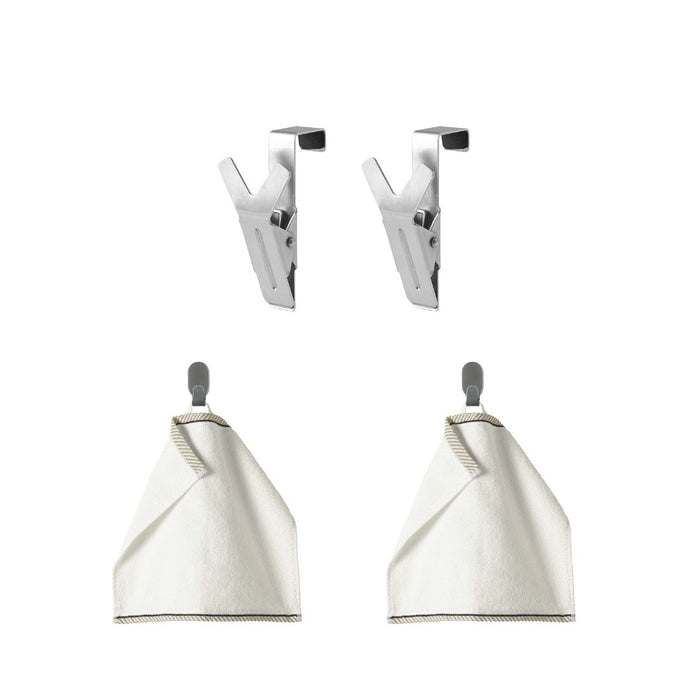 Ikea Hanger with Clip, (1 pair) Stainless Steel, White, with Washcloth 30x30 cm, Slide-on Design, 2 Pieces