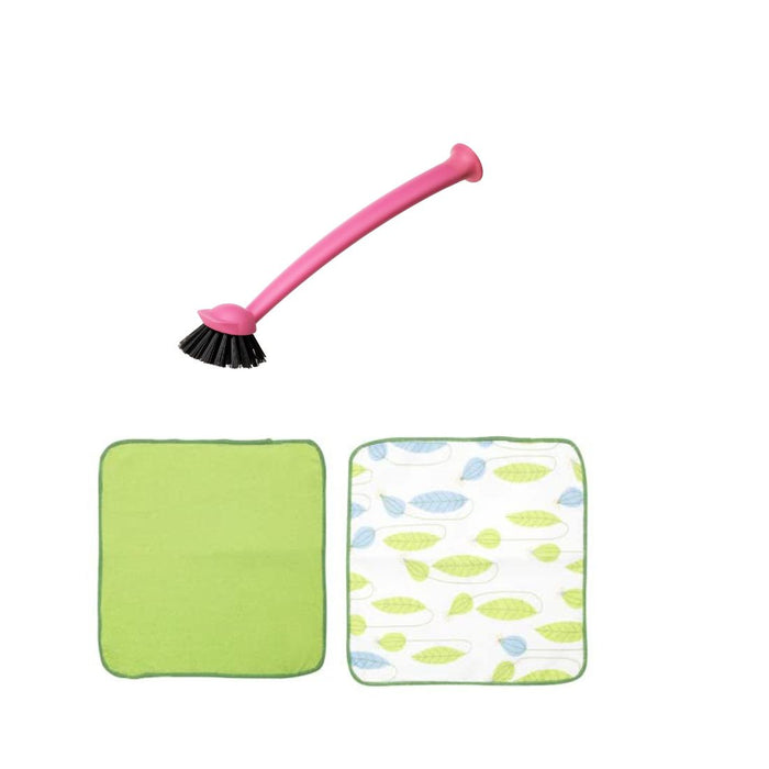 IKEA Dish-cloth, green with Dish-washing brush, pink