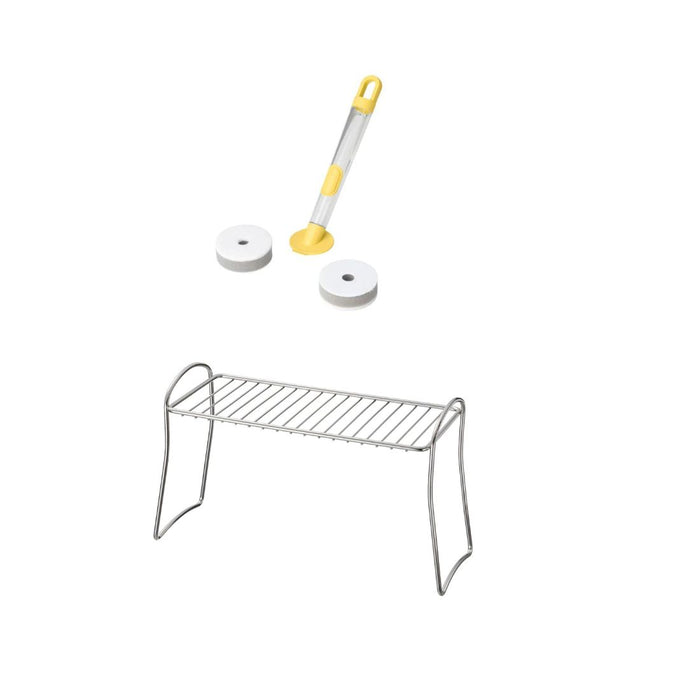 IKEA 3-piece dish sponge set w dispenser, bright yellow with Dish drying shelf, stainless steel, 13x32 cm
