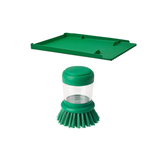 IKEA VIDEVECKMAL Dish-washing brush with dispenser, bright green with Dish drainer, double-sided, green, 40x31 cm
