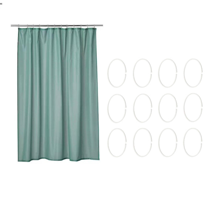 IKEA HASSJON/VÄNNEÅN Shower Curtain Ring, White / 12 Pieces with Shower curtain, grey-turquoise180x200 cm