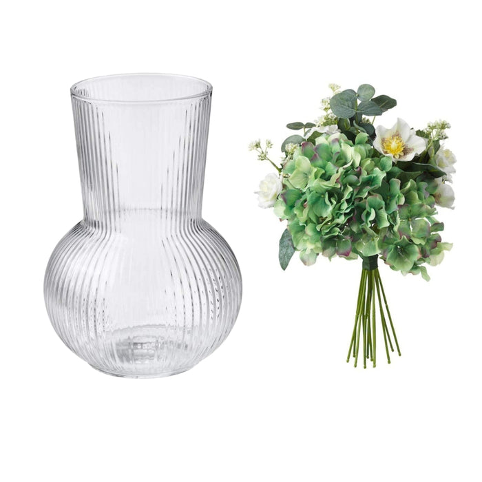 IKEA  PÅDRAG Vase, clear glass17 cm with SMYCKA Artificial bouquet, white, 35 cm