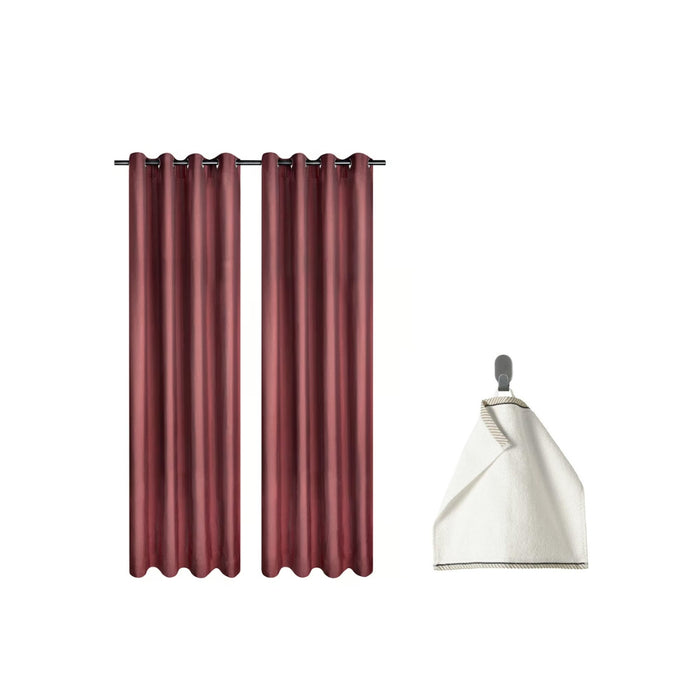 IKEA SPIRBJÖRNBÄR Room Darkening Curtains — Dark Brown-Red | Block Light & Privacy, 145x250 cm with washcloth, whitw, 30x30 cm