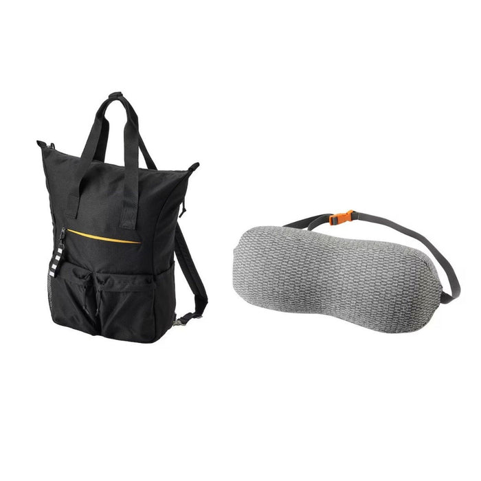 IKEA VÄRLDENS Backpack, black31x15x49 cm/26 l (12 ¼x6x19 ¼ "/7 gallon) with Neck/lumbar pillow