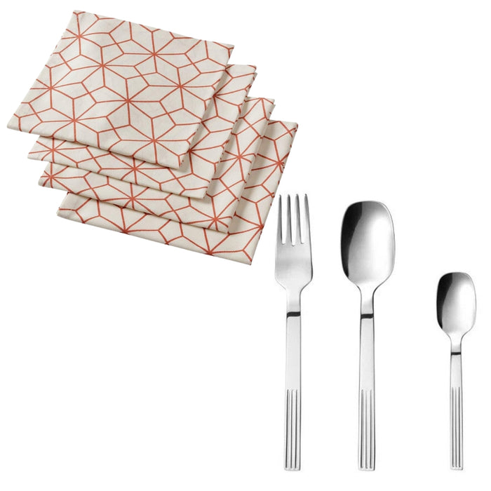 IKEA LJUV Napkin, white/printed45x45 cm (18x18 ")  with JUSTERA cutlery set18 pcs  stainless steel,