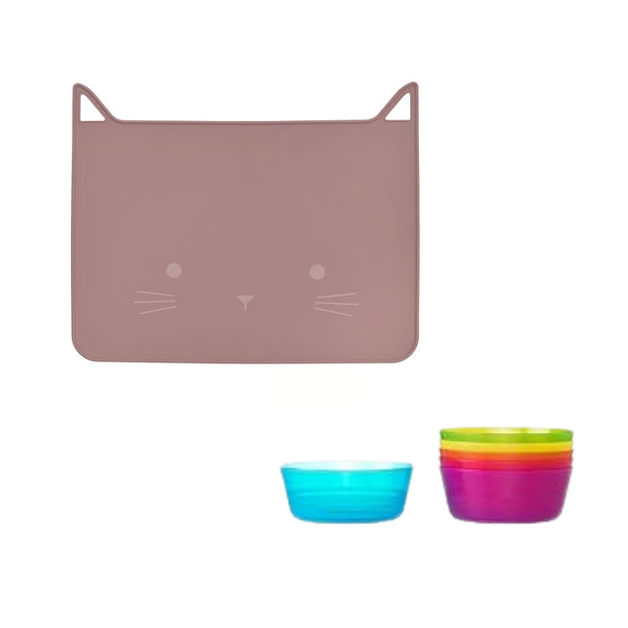IKEA GULDVÄVARE Place mat, Green, 30x40 cm with KALAS Plastic Bowl (Transparent Multicolor)- Pack of 6
