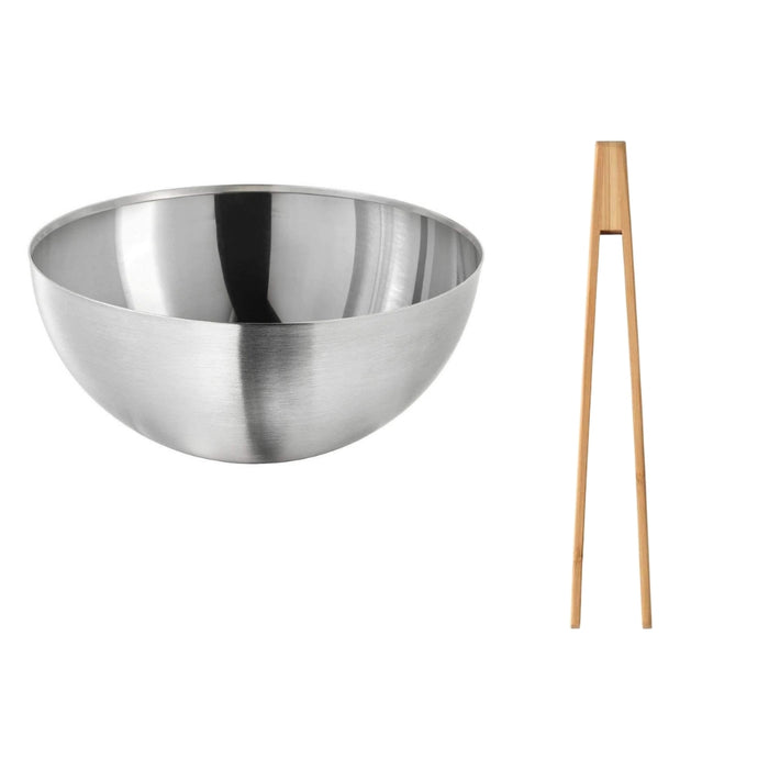 IKEA BLANDA BLANK Serving bowl, stainless steel, 20 cm with OSTBIT Serving tong, bamboo