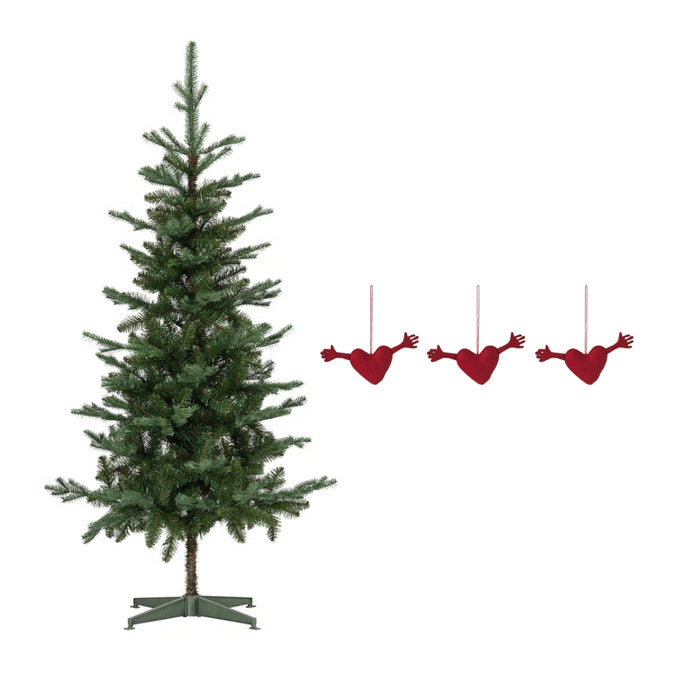 IKEA VINTERFINT Artificial Christmas Tree — 180cm, Green | Indoor & Outdoor, Zero Needle Drop with VINTERFINT Tree ornament, heart-shaped red