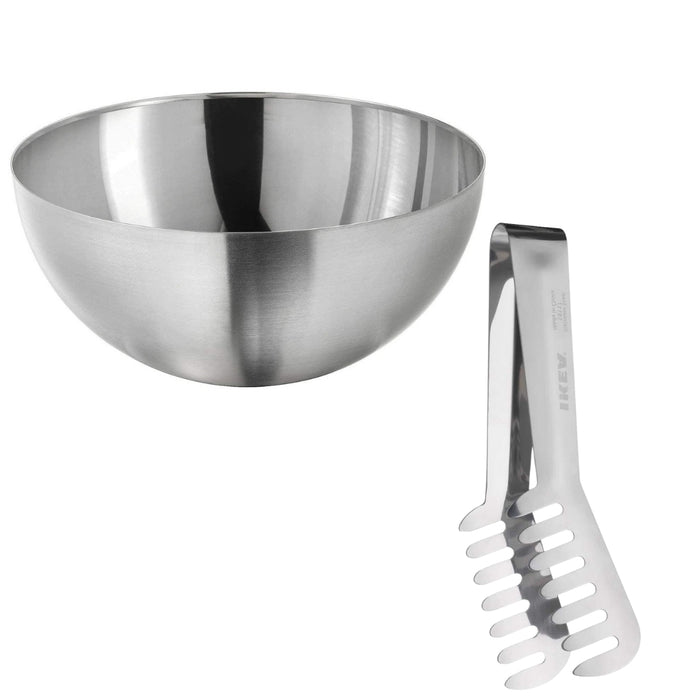 IKEA  SKOGHALL Salad tongs with BLANDA BLANK Serving Bowl, Stainless Steel, 28 cm