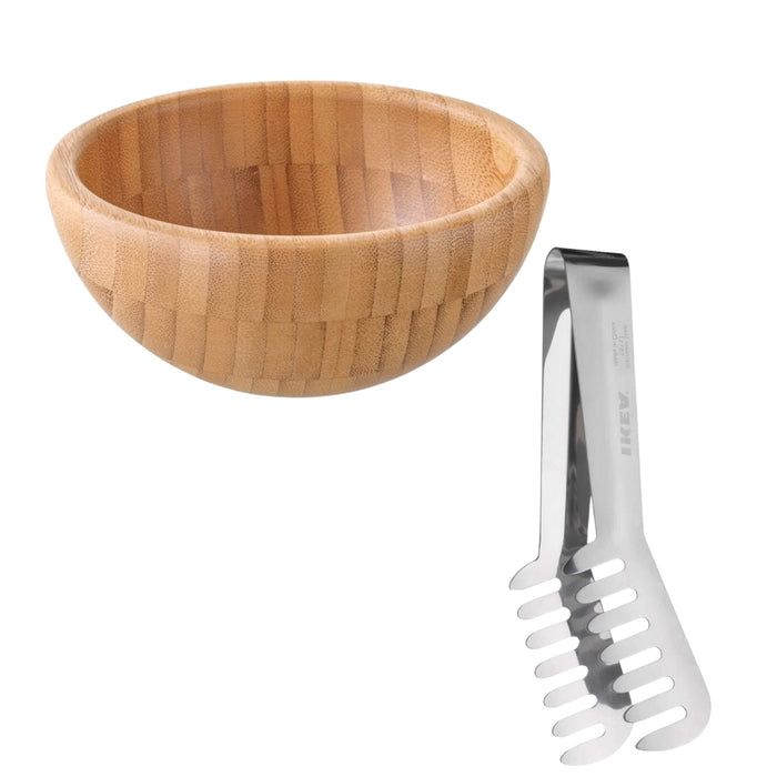 IKEA  SKOGHALL Salad tongs with BLANDA MATT Serving bowl, bamboo12 cm