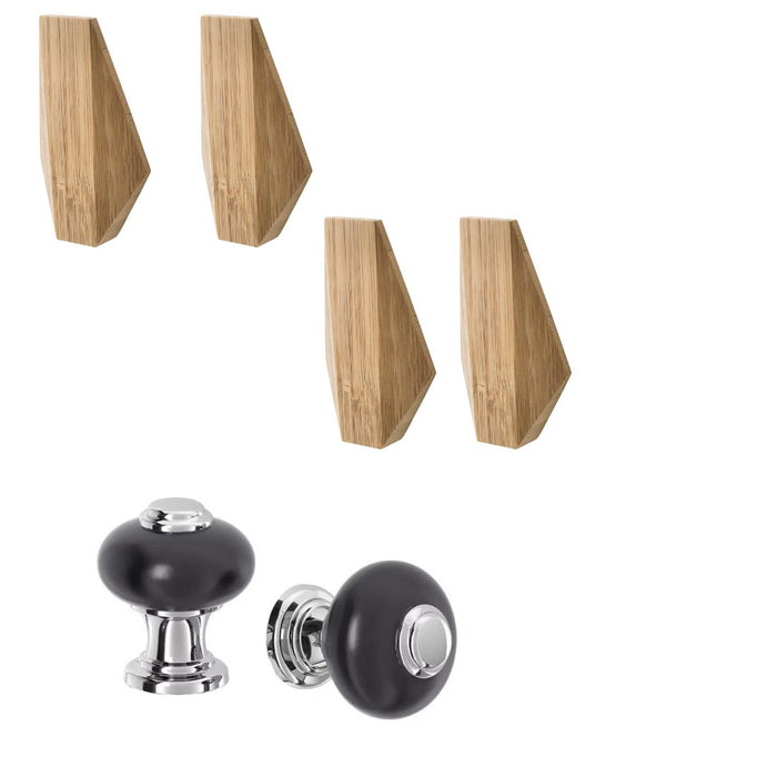 IKEA Hook, bamboo 6.4x11 cm with Knob, black/chrome-plated, 30 mm